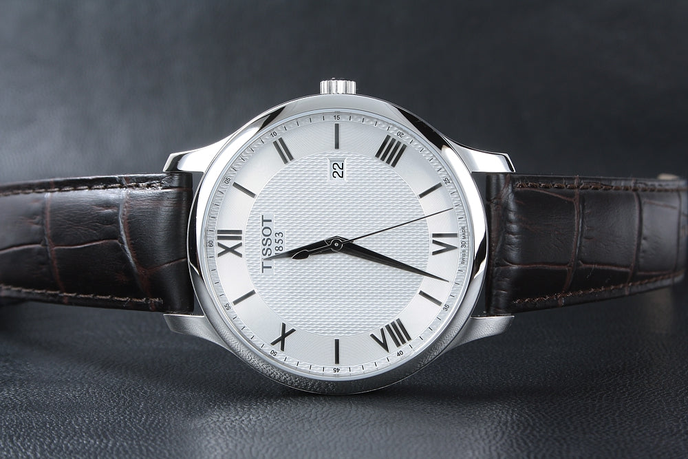 Tissot T Classic Tradition Silver Dial Brown Leather Strap Watch For Men - T063.610.16.038.00 Buy Now By Tissot
