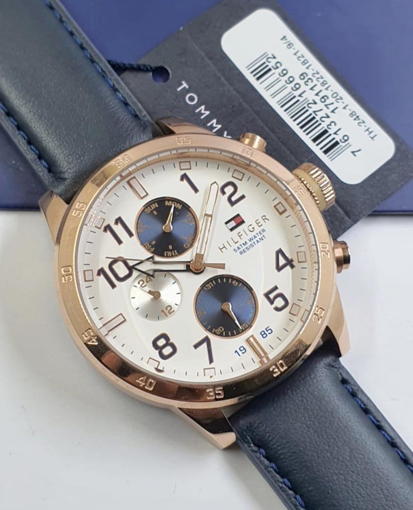 Tommy Hilfiger Trent Quartz White Dial Blue Leather Strap Watch for Men - 1791139 Buy Now By Tommy Hilfiger