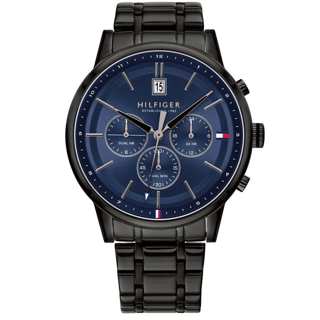 Tommy Hilfiger Kyle Quartz Blue Dial Black Steel Strap Watch for Men - 1791633 Buy Now By Tommy Hilfiger