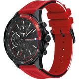 Tommy Hilfiger Multifunction Quartz Black Dial Red Rubber Strap Watch for Men - 1791722 Buy Now By Tommy Hilfiger