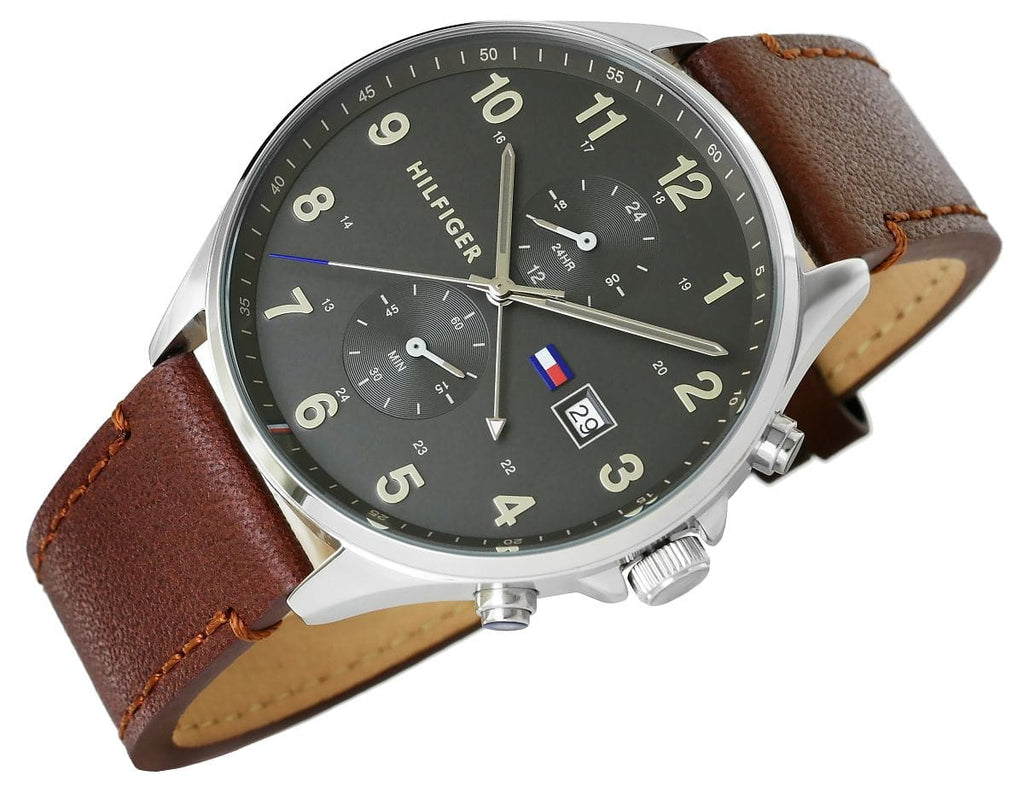 Tommy Hilfiger West Chronograph Grey Dial Brown Leather Strap Watch For Men - 1791710 Buy Now By Tommy Hilfiger