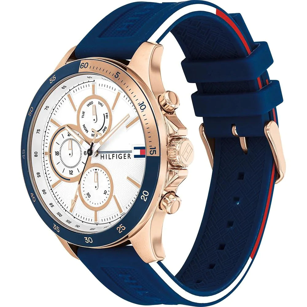 Tommy Hilfiger Bank Multifunction Quartz White Dial Blue Rubber Strap Watch for Men - 1791778 Buy Now By Tommy Hilfiger