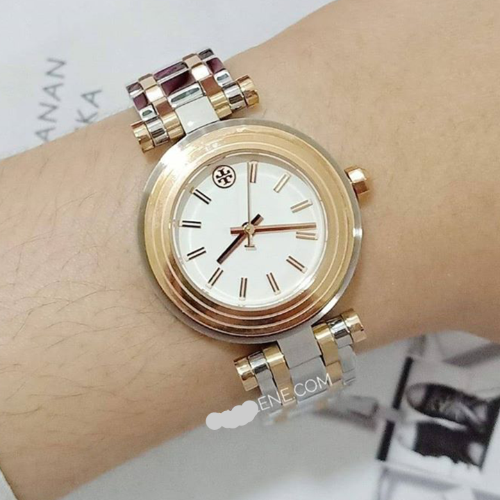 Tory Burch Classic T White Dial Two Tone Steel Strap Watch for Women - TBW9011 Buy Now By Tory Burch