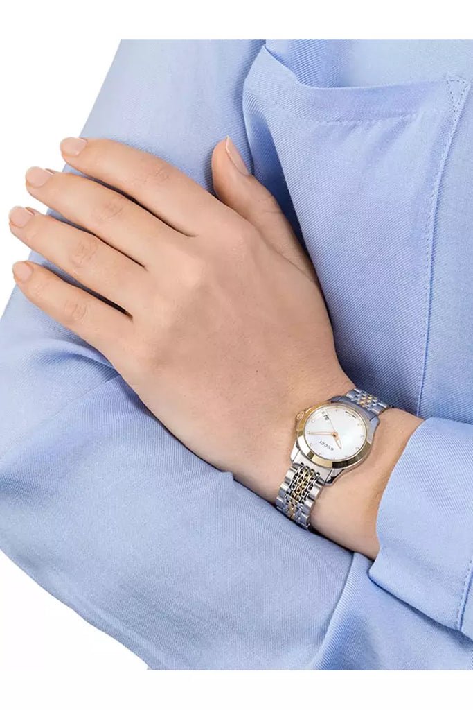 Gucci G Timeless Diamonds Mother of Pearl Dial Two Tone Steel Strap Watch For Women - YA126413 Buy Now By Gucci