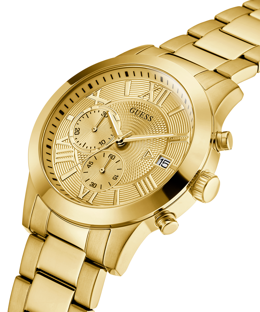 Guess Atlas Chronograph Gold Dial Gold Steel Strap Watch For Men - W0668G4 Buy Now By Guess
