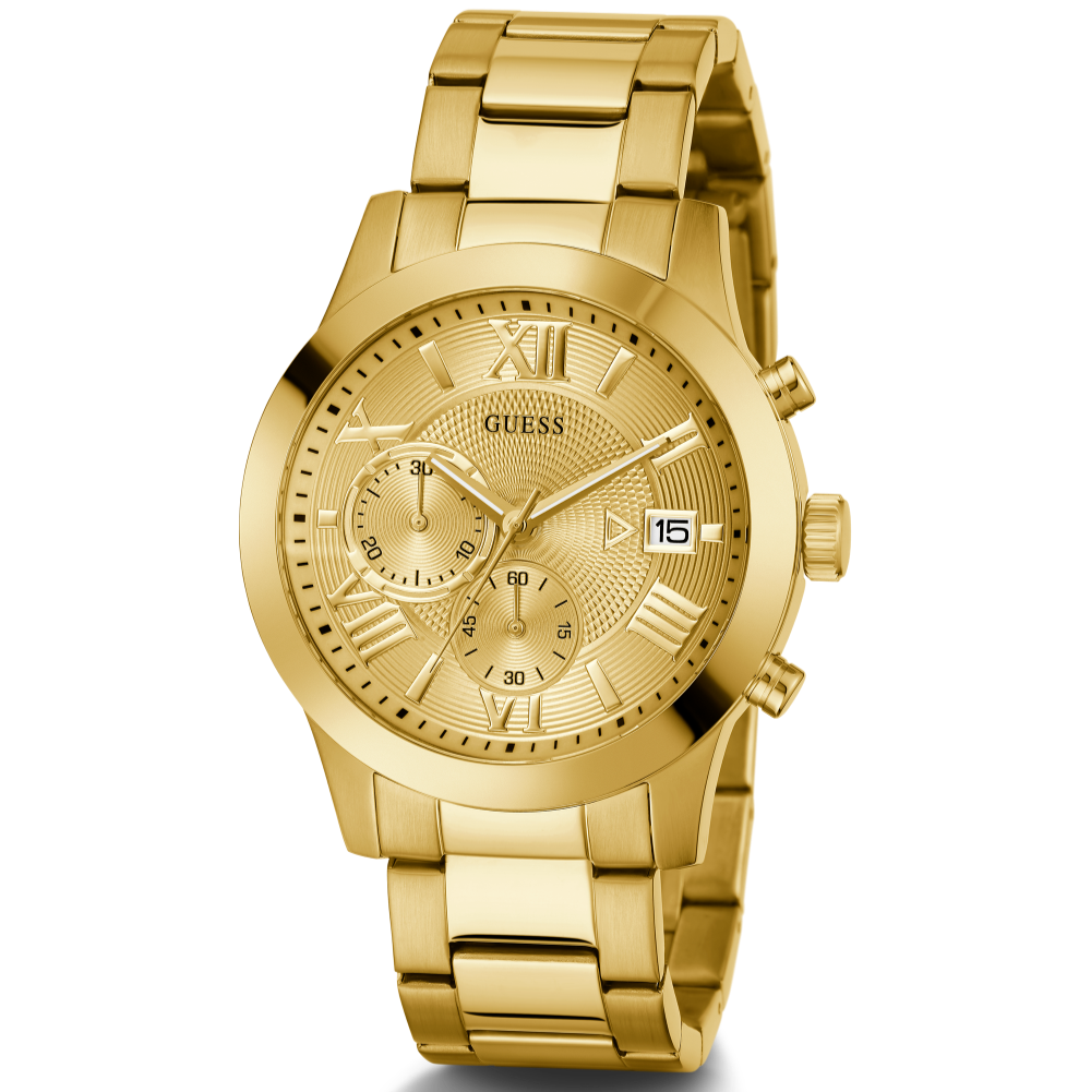 Guess Atlas Chronograph Gold Dial Gold Steel Strap Watch For Men - W0668G4 Buy Now By Guess