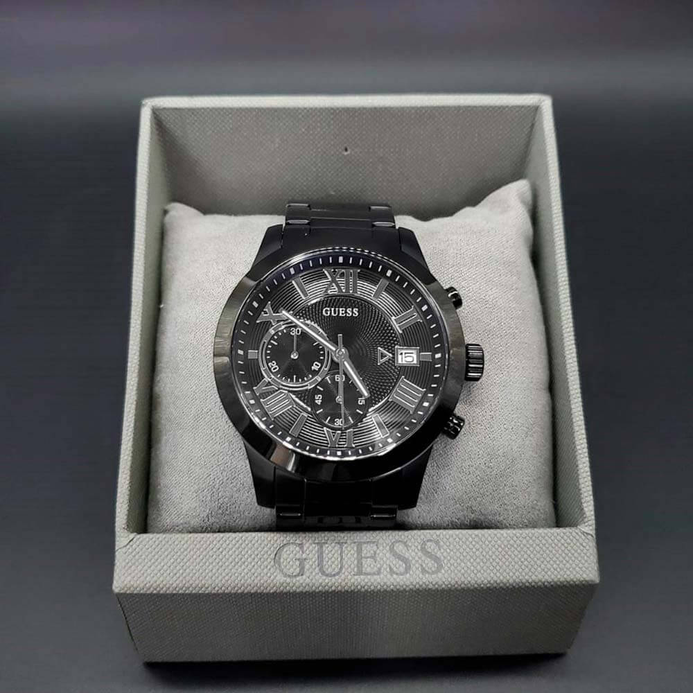 Guess Atlas Chronograph Black Dial Black Steel Strap Watch For Men - W0668G5 Buy Now By Guess