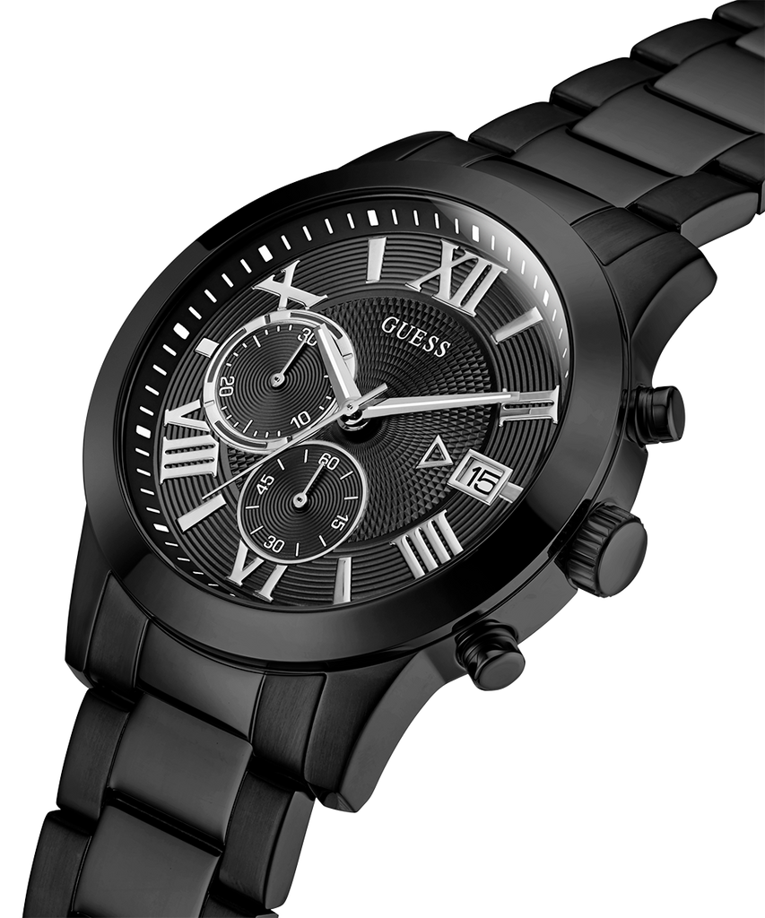 Guess Atlas Chronograph Black Dial Black Steel Strap Watch For Men - W0668G5 Buy Now By Guess