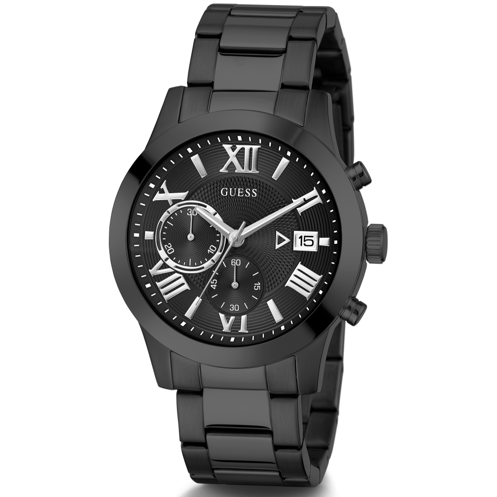 Guess Atlas Chronograph Black Dial Black Steel Strap Watch For Men - W0668G5 Buy Now By Guess