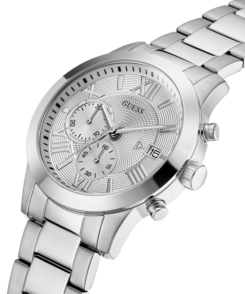 Guess Atlas Chronograph Silver Dial Silver Steel Strap Watch For Men - W0668G7 Buy Now By Guess