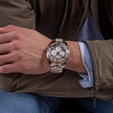 Guess Frontier Chronograph Crystals Silver Dial Two Tone Steel Strap Watch for Men - W0799G4 Buy Now By Guess