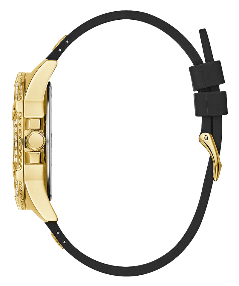 Guess Frontier Diamonds Gold Dial Black Rubber Strap Watch For Women - W1160L1 Buy Now By Guess
