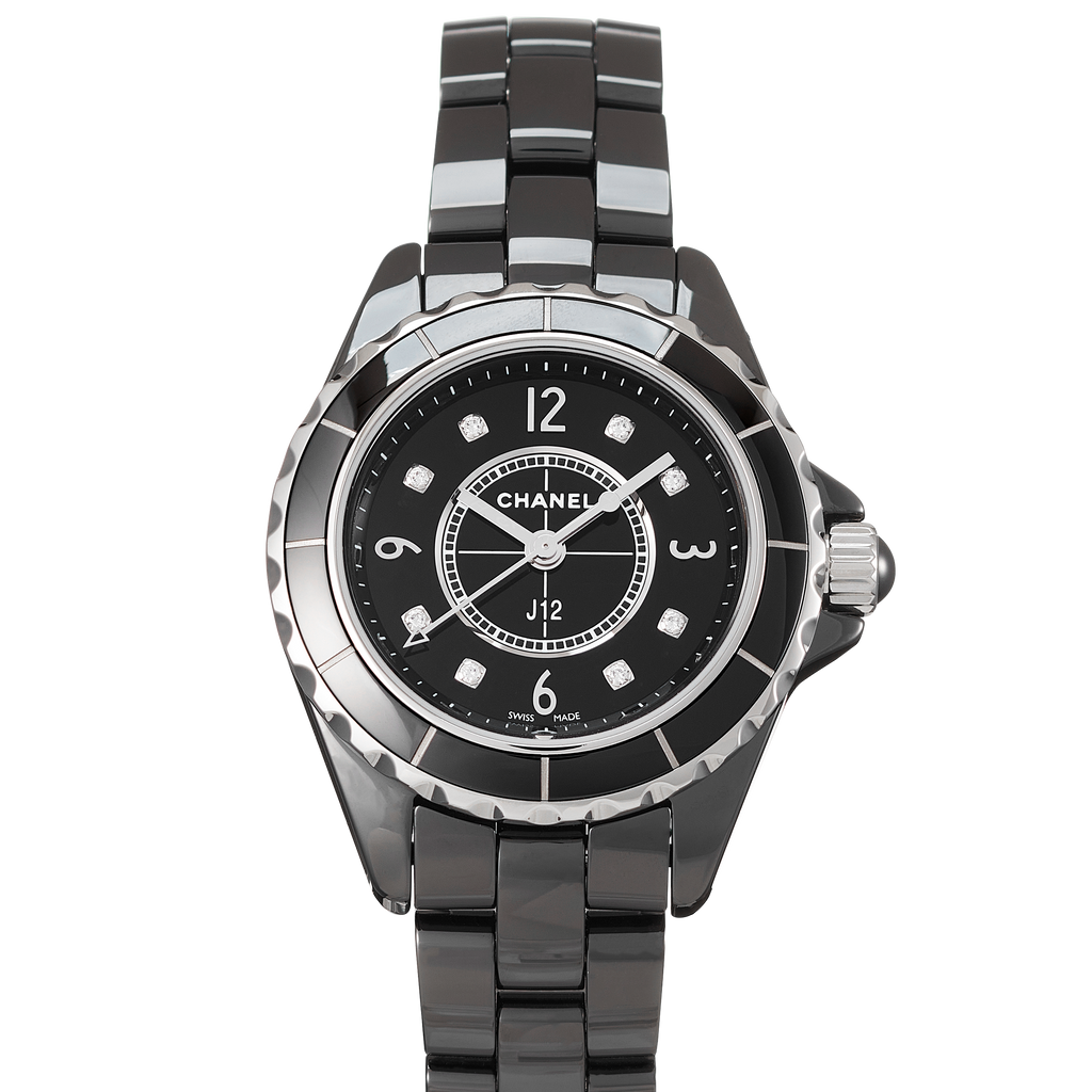 Chanel J12 Diamonds Black Dial Black Steel Strap Watch for Women - J12 H2569 Buy Now By Chanel
