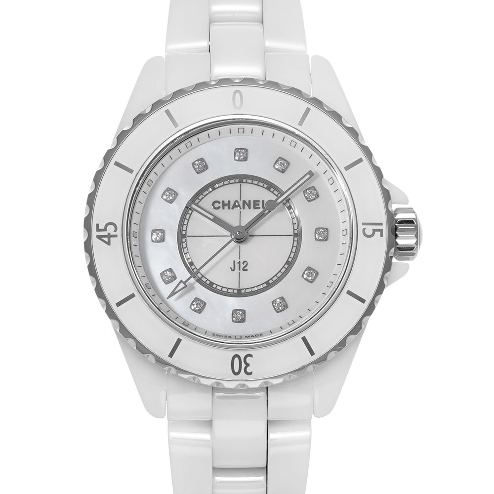 Chanel J12 Diamonds Mother of Pearl White Dial White Steel Strap Watch for Women - J12 H5704 Buy Now By Chanel