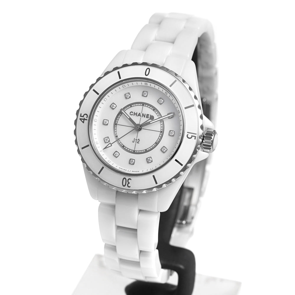 Chanel J12 Diamonds Mother of Pearl White Dial White Steel Strap Watch for Women - J12 H5704 Buy Now By Chanel