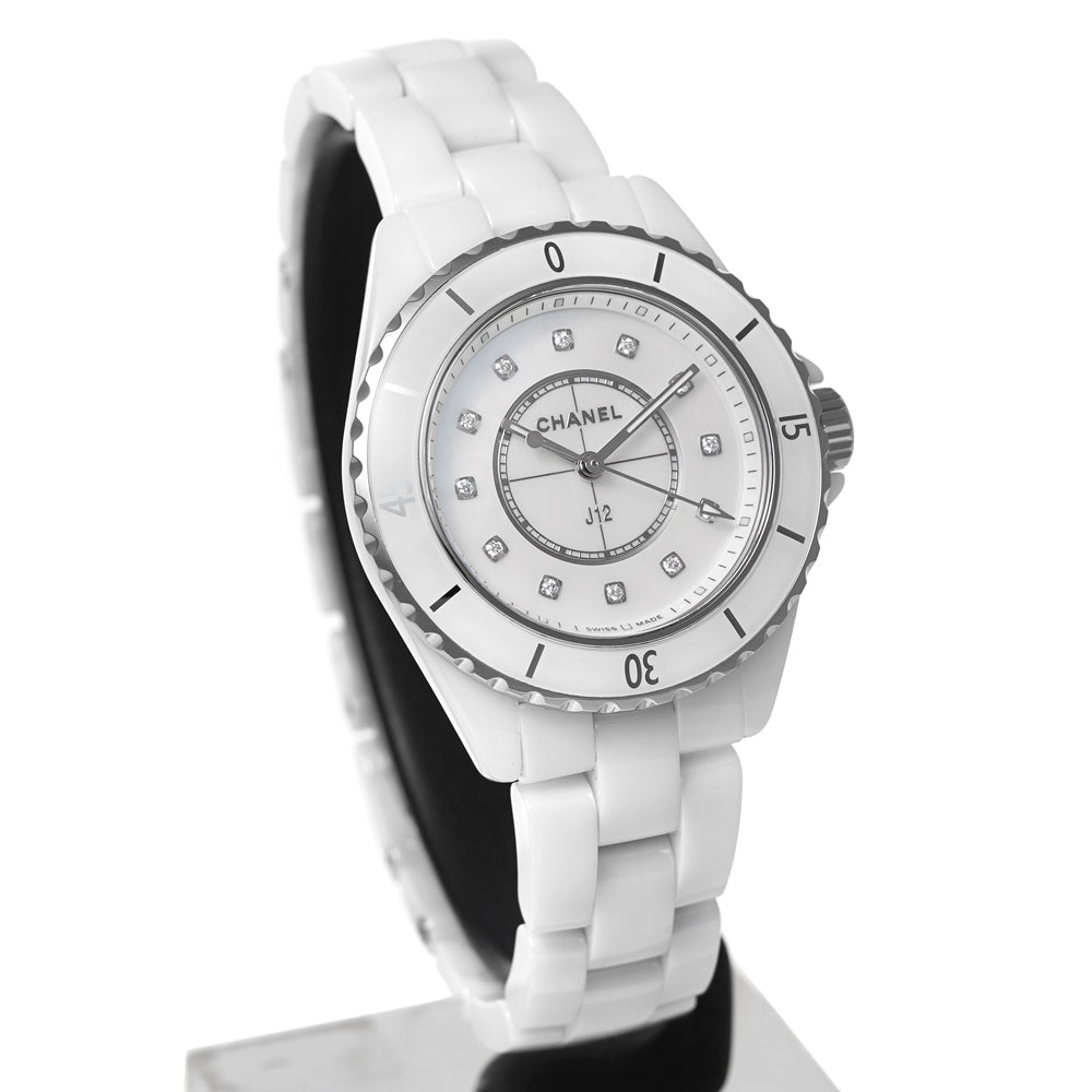 Chanel J12 Diamonds Mother of Pearl White Dial White Steel Strap Watch for Women - J12 H5704 Buy Now By Chanel