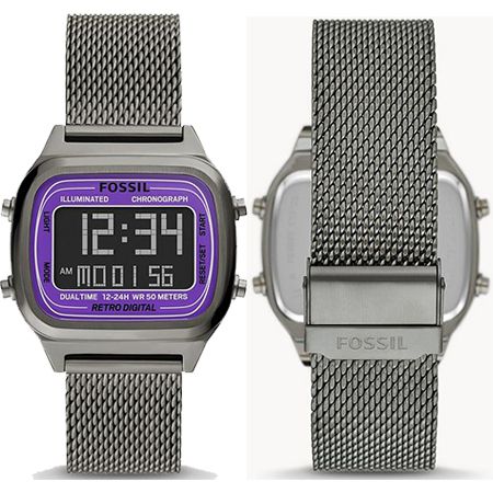 Fossil Retro Digital Purple Dial Grey Mesh Strap Watch for Men - FS5888 Buy Now By Fossil