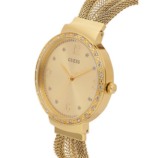 Guess Chiffon Gold Dial Gold Mesh Bracelet Watch For Women - W1083L2 Buy Now By Guess