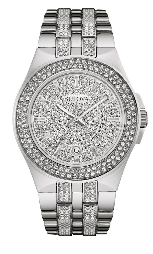 Bulova Crystal Pave Silver Dial Silver Steel Strap Watch for Men - 96B235 Buy Now By Bulova