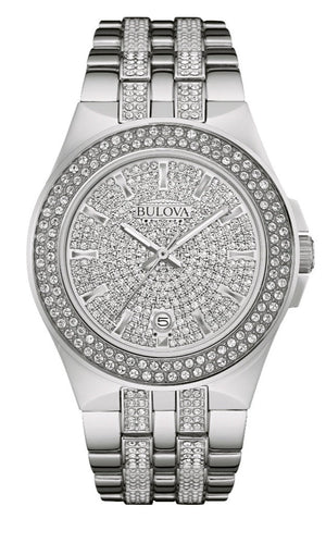 Bulova Crystal Pave Silver Dial Silver Steel Strap Watch for Men - 96B235 Buy Now By Bulova
