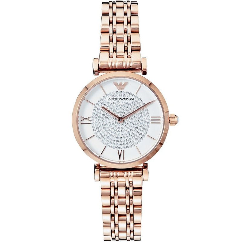 Emporio Armani T-Bar Gianni Crystal Pave Dial Rose Gold Steel Strap Watch For Women - AR11244 Buy Now By Emporio Armani