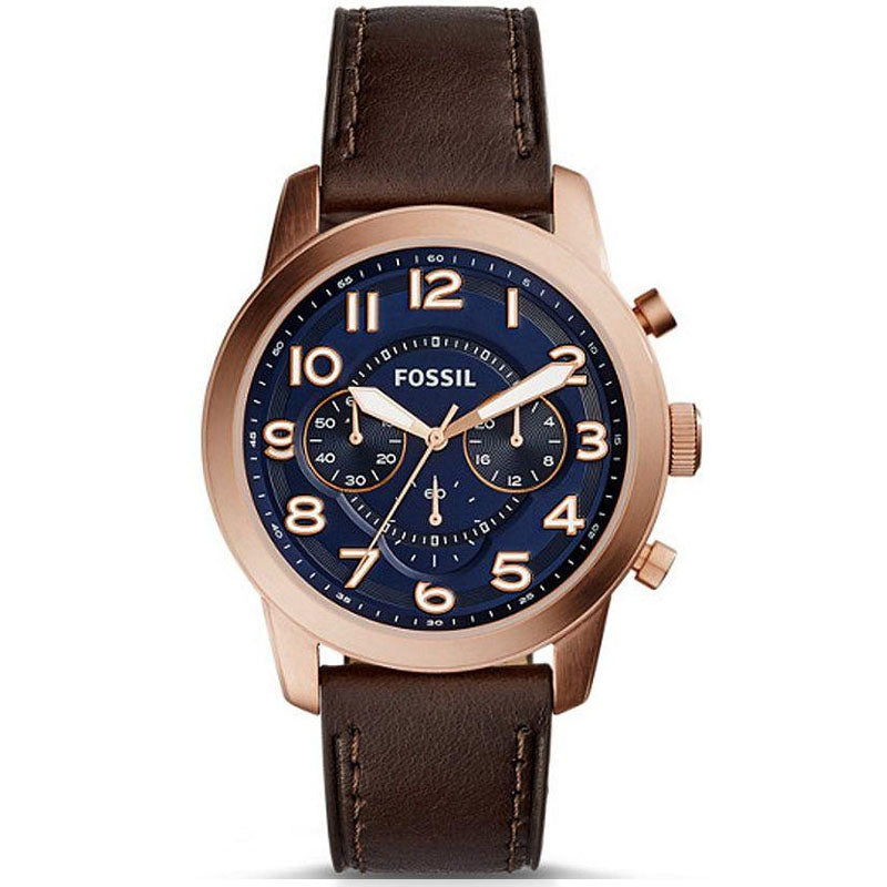 Fossil Pilot 54 Chronograph Blue Dial Brown Leather Strap Watch for Men - FS5204 Buy Now By Fossil