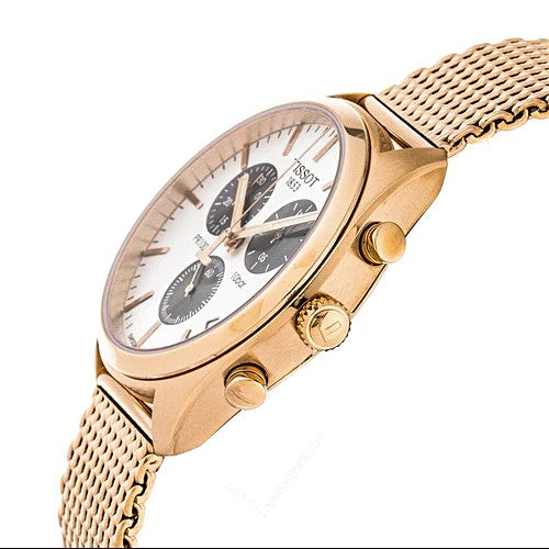 Tissot T Classic PR 100 Chronograph Silver Dial Rose Gold Mesh Bracelet Watch For Men - T101.417.33.031.01 Buy Now By Tissot