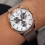 Tissot T Classic PR 100 Chronograph Silver Dial Rose Gold Mesh Bracelet Watch For Men - T101.417.33.031.01 Buy Now By Tissot