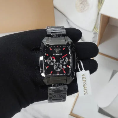 Versace Dominus Chronograph Quartz Black Dial Black Steel Strap Watch For Men - VE6H00623 Buy Now By Versace