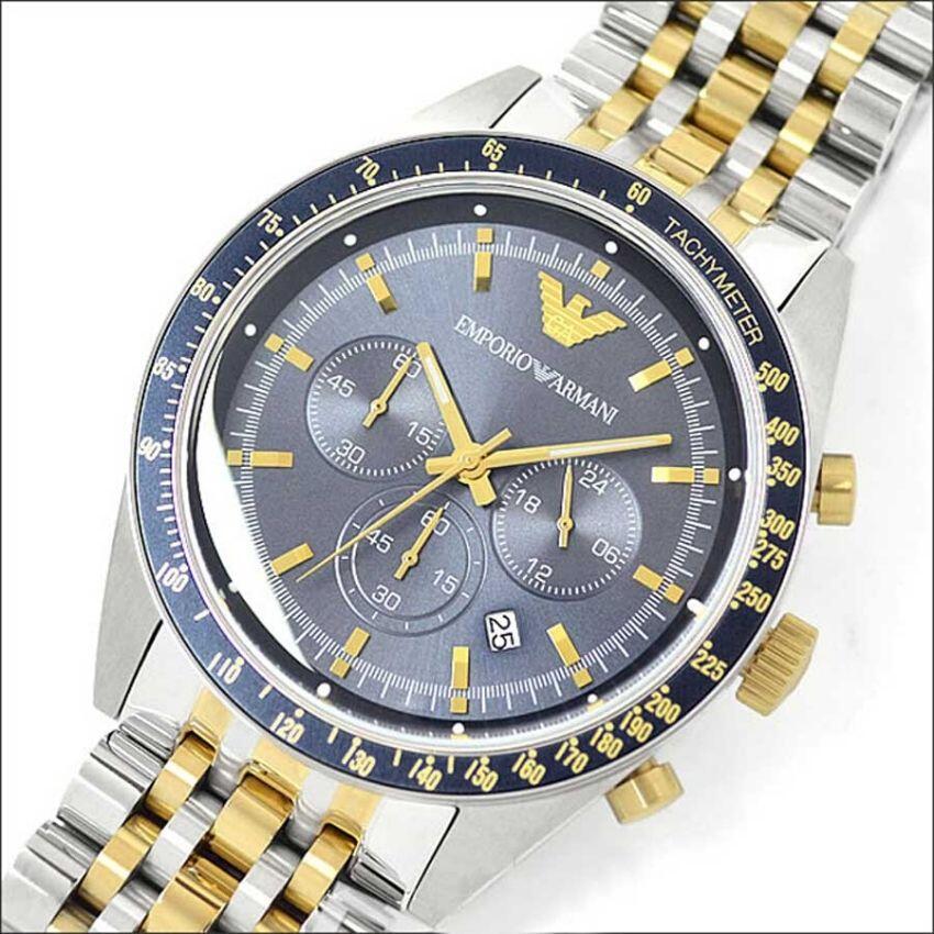 Emporio Armani Tazio Chronograph Blue Dial Two Tone Stainless Steel Watch For Men - AR6088 Buy Now By Emporio Armani
