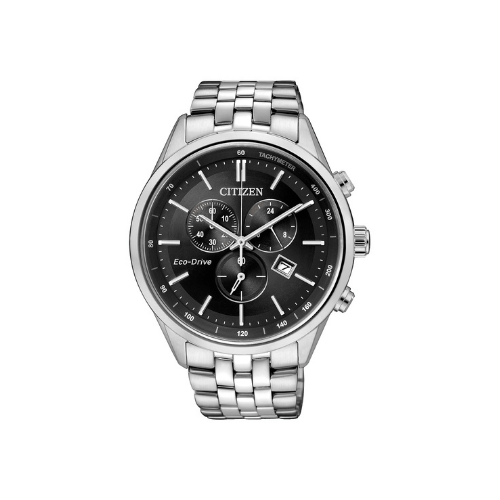 Citizen Eco Drive Chronograph Black Dial Silver Steel Strap Watch For Men - AT2140-55E Buy Now By Citizen