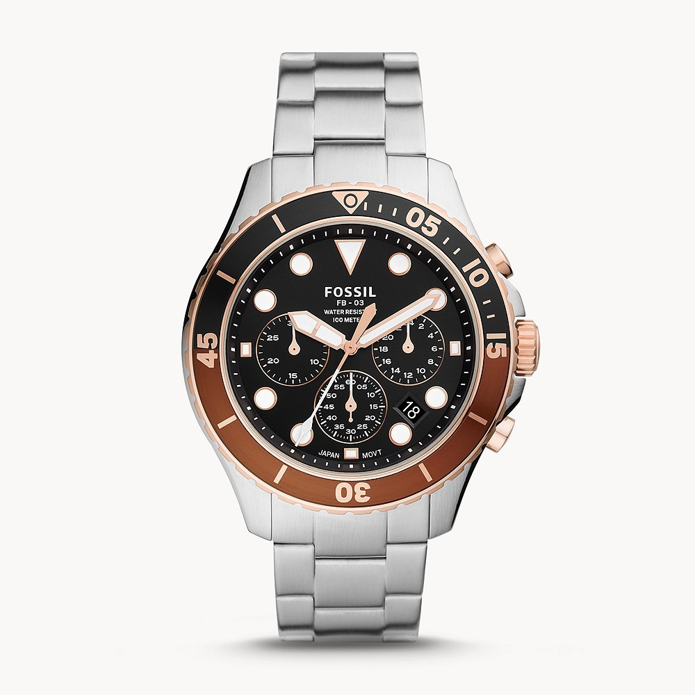 Fossil FB-03 Chronograph Black Dial Silver Steel Strap Watch for Men - FS5768 Buy Now By Fossil
