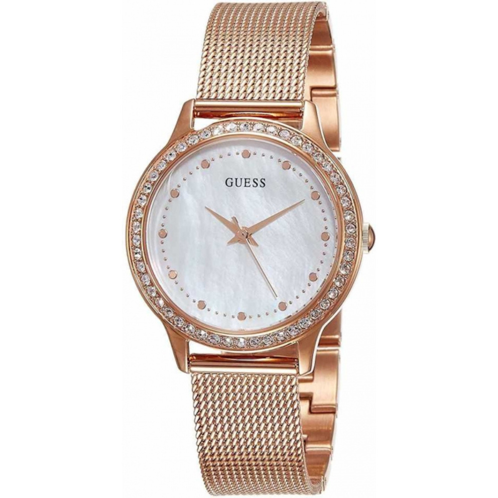 Guess Chelsea Mother of Pearl White Dial Rose Gold Mesh Strap Watch For Women - W0647L2 Buy Now By Guess