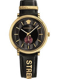 Versace V-Circle Manifesto Edition Black Dial Black Leather Strap Watch for Men - VBQ050017 Buy Now By Versace