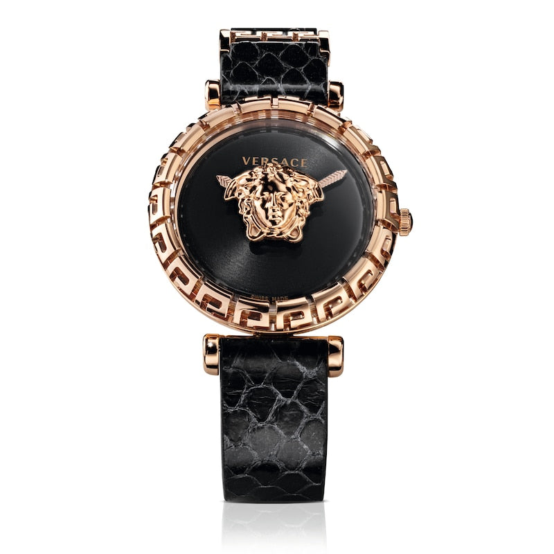 Versace Palazzo Empire Greca Black Dial Black Leather Strap Watch for Women - VEDV00719 Buy Now By Versace