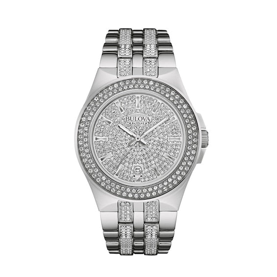 Bulova Crystal Pave Silver Dial Silver Steel Strap Watch for Men - 96B235 Buy Now By Bulova