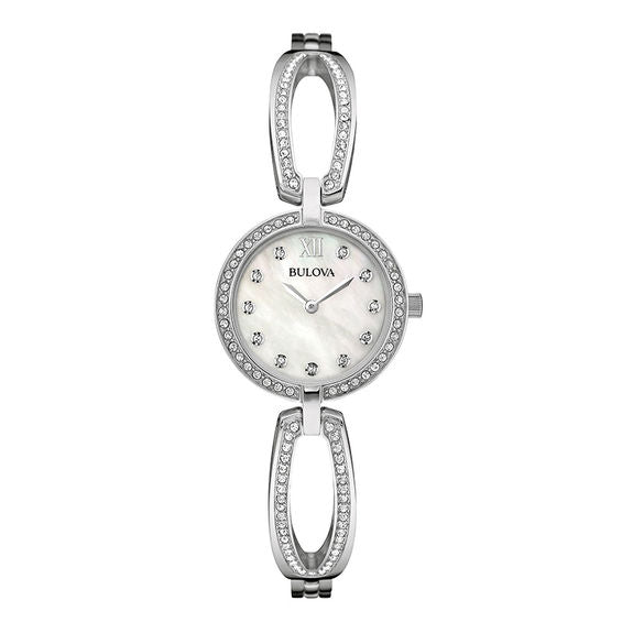 Bulova Crystal Collection Mother of Pearl Dial Silver Steel Strap Watch for Women - 96L223 Buy Now By Bulova