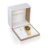 Versace Greca Chronograph Black Dial Gold Steel Strap Watch For Men - VEZ900421 Buy Now By Versace