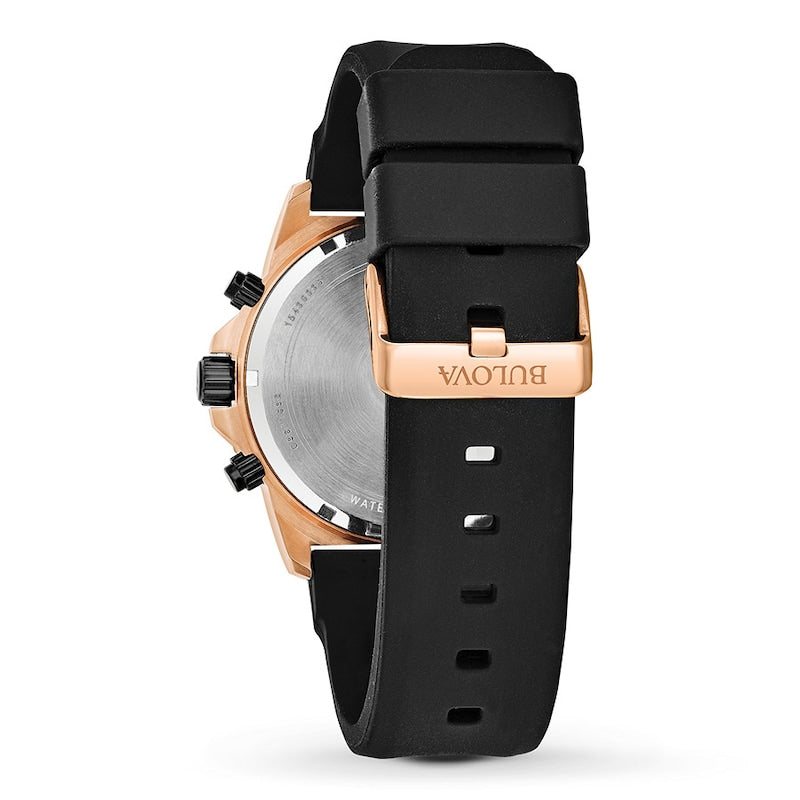 Bulova Marine Star Chronograph Black Dial Black Rubber Strap Watch for Men - 98B104 Buy Now By Bulova