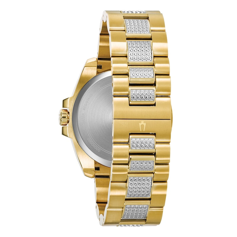 Bulova Crystal Collection Blue Dial Gold Steel Strap Watch for Men - 98C128 Buy Now By Bulova