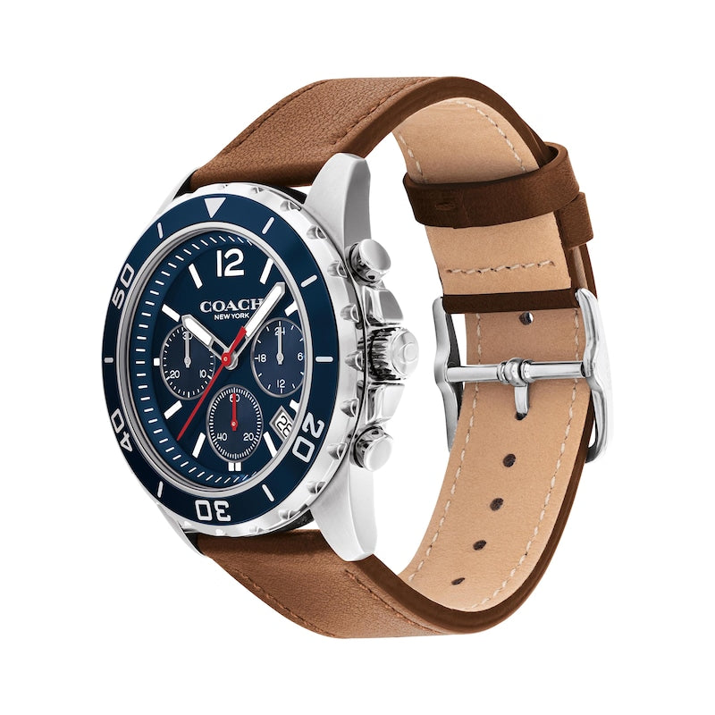 Coach Kent Chronograph Blue Dial Brown Leather Strap Watch for Men - 14602560 Buy Now By Coach