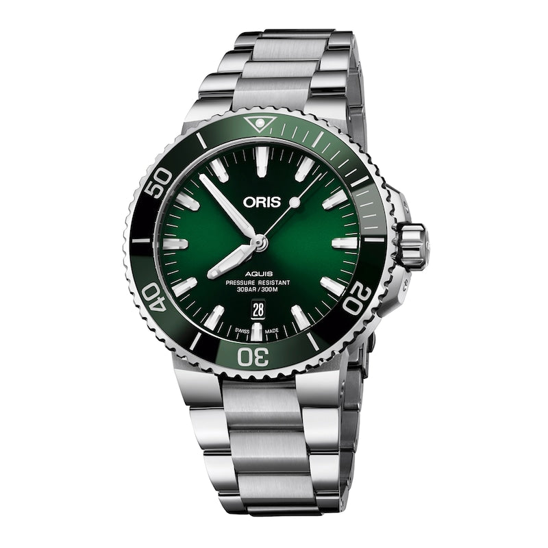 Oris Aquis Date Green Dial Silver Steel Strap Watch for Men - 0173377304157-0782405PEB Buy Now By Oris