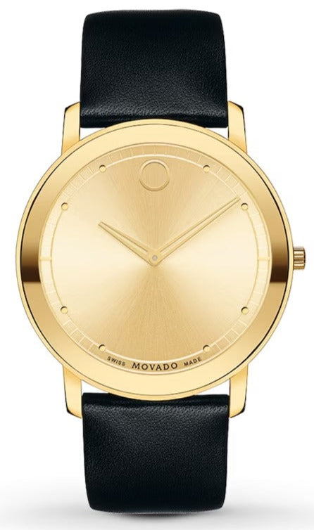 Movado Sapphire Gold Dial Black Leather Strap Watch For Men - 606883 Buy Now By Movado