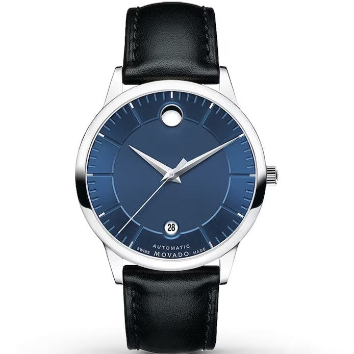 Movado 1881 Automatic Blue Dial Black Leather Strap Watch For Men - 606874 Buy Now By Movado