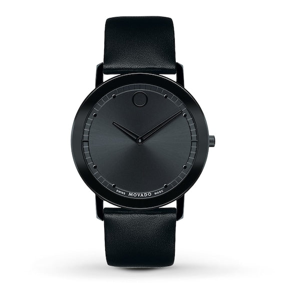 Movado Sapphire Black Dial Black Leather Strap Watch for Men - 606884 Buy Now By Movado