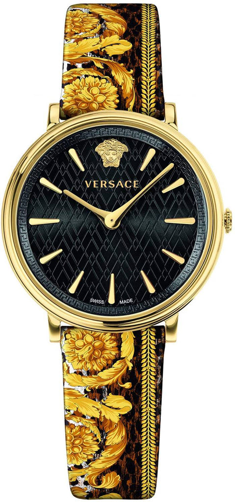 Versace V-Circle Black Dial Gold Leather Strap Watch for Women - VBP13017 Buy Now By Versace
