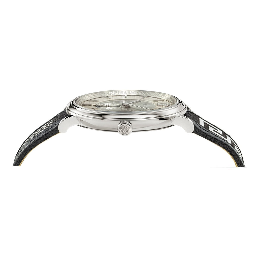 Versace V-Circle Silver Dial Black Leather Strap Watch for Men - VEBQ01219 Buy Now By Versace