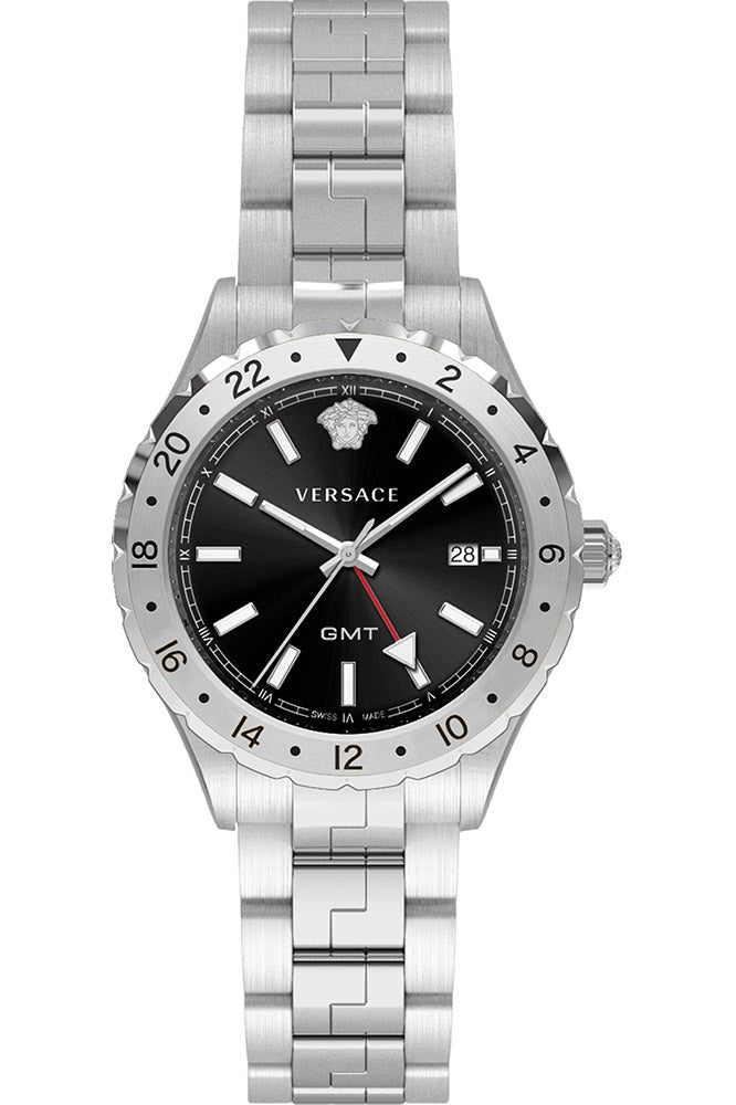 Versace Hellenyium GMT Black Dial Silver Steel Strap Watch for Men - V11020015 Buy Now By Versace