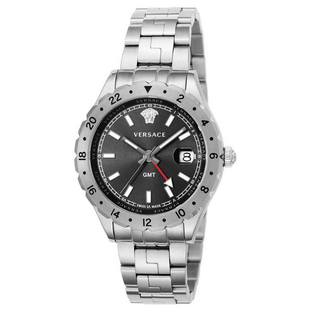 Versace Hellenyium GMT Black Dial Silver Steel Strap Watch for Men - V11020015 Buy Now By Versace