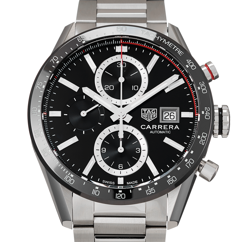 Tag Heuer Carrera Automatic Chronograph Black Dial Silver Steel Strap Watch for Men - CBM2110.BA0651 Buy Now By Tag Heuer